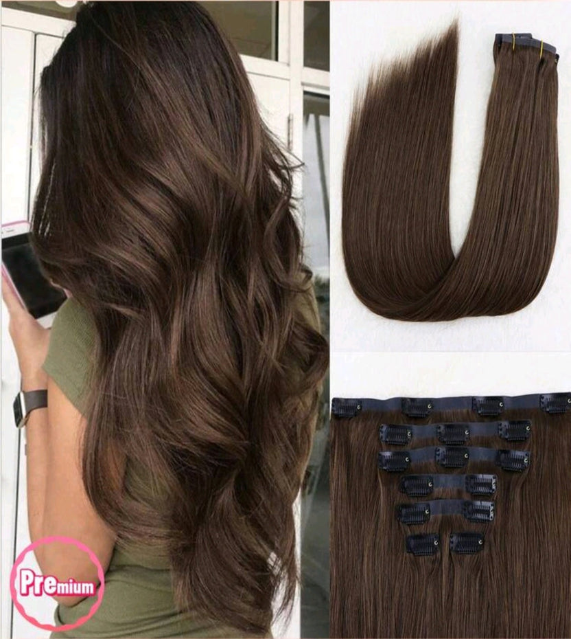 7pcs Dark Brown Clip in Hair Extensions